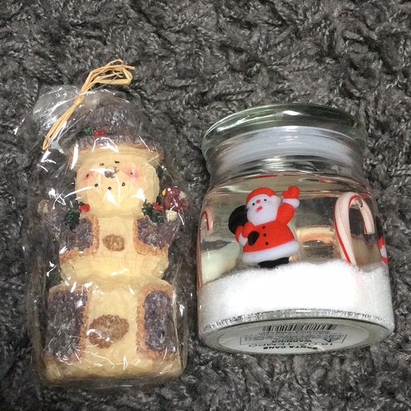 NWT Christmas holiday Snowman & Santa candy cane candles - Picture 1 of 6